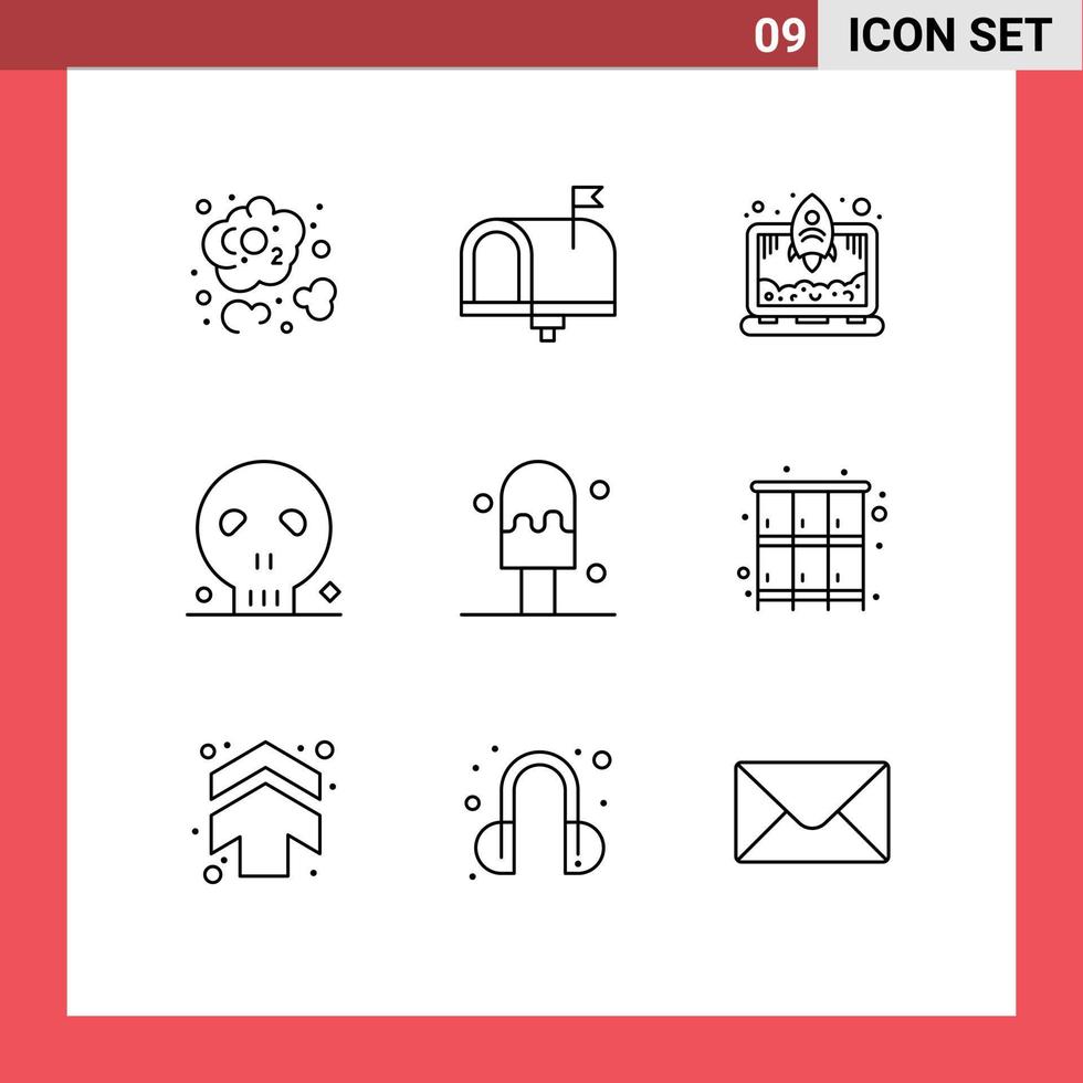 Modern Set of 9 Outlines and symbols such as ice skull in box human bones Editable Vector Design Elements