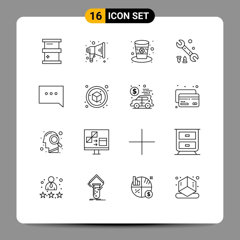 Outline Pack of 16 Universal Symbols of box chat hat bubble options Editable Vector Design Elements