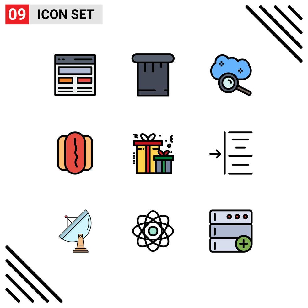 9 iconos creativos, signos y símbolos modernos de salchichas actuales, computación en la nube, perros calientes, nube de Internet, elementos de diseño vectorial editables vector