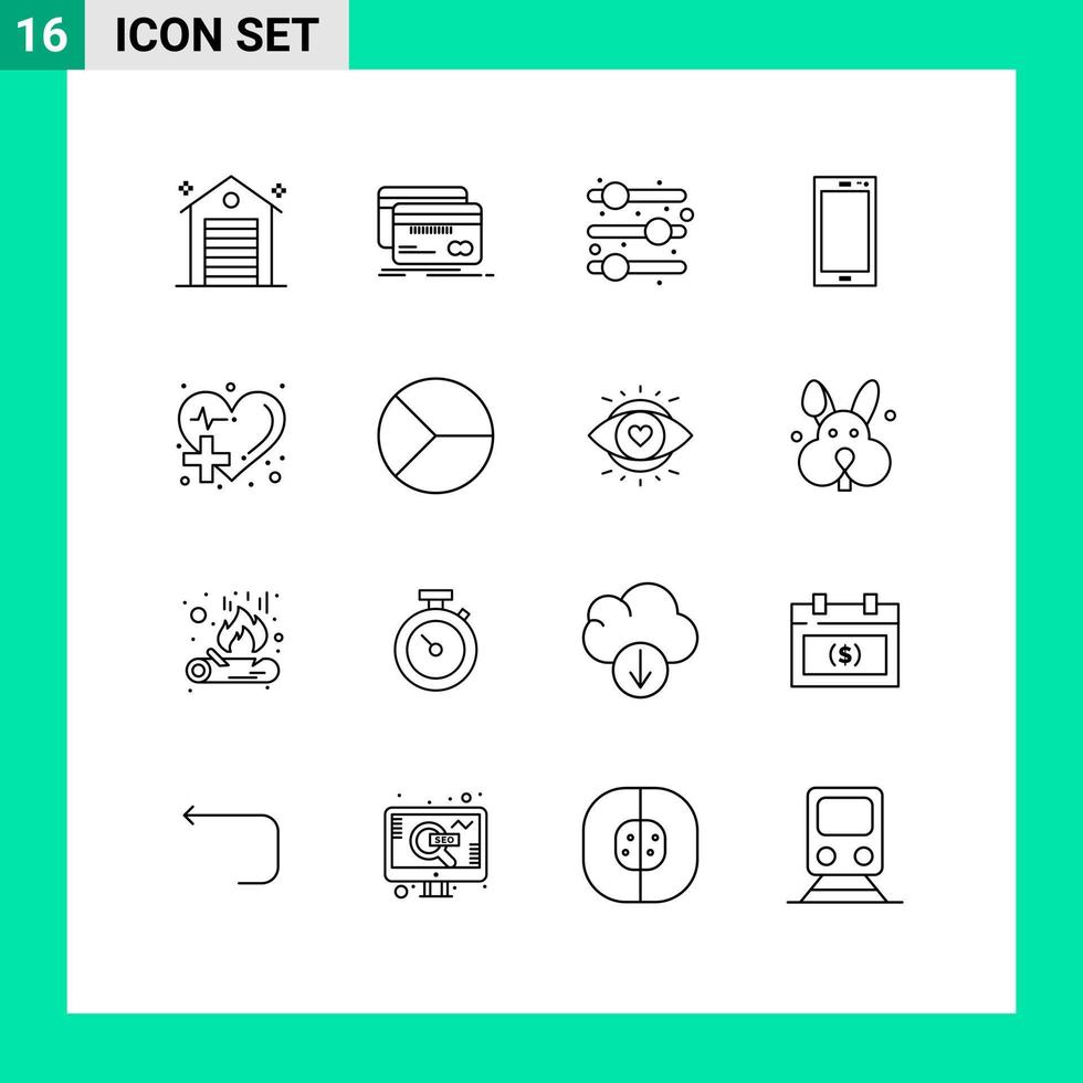 esquema de interfaz móvil conjunto de 16 pictogramas de salud iphone finanzas android teléfono inteligente elementos de diseño vectorial editables vector