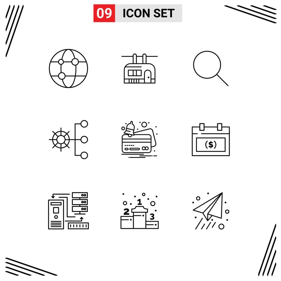Stock Vector Icon Pack of 9 Line Signs and Symbols for card management search corporate company Editable Vector Design Elements