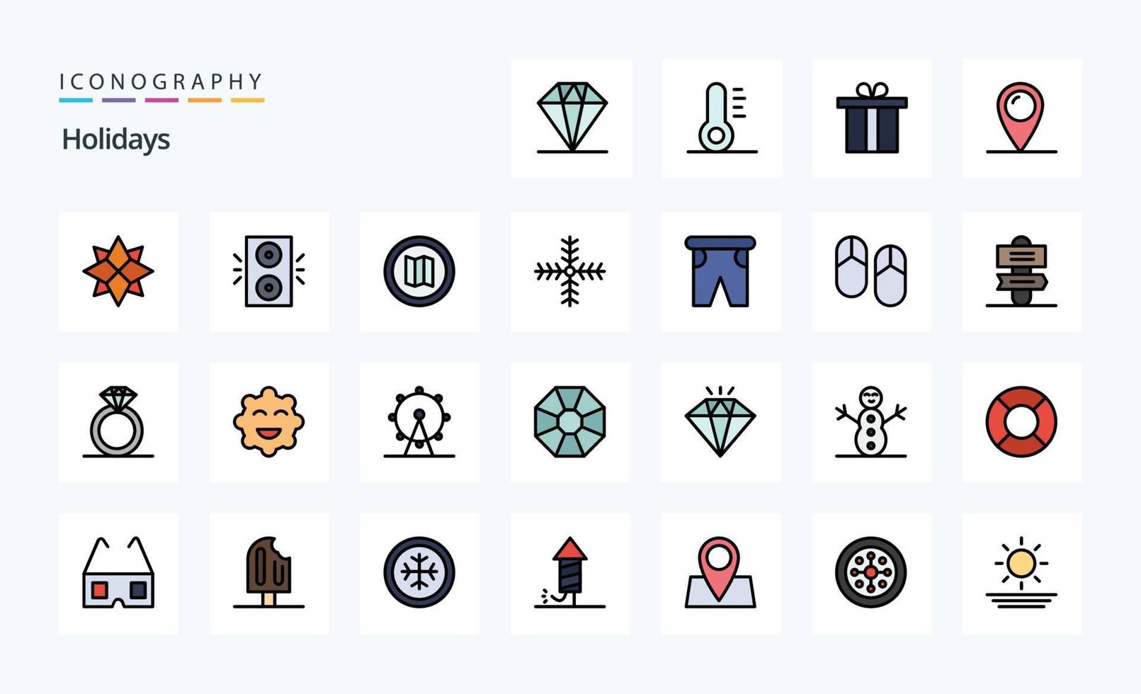 25 Holidays Line Filled Style icon pack vector