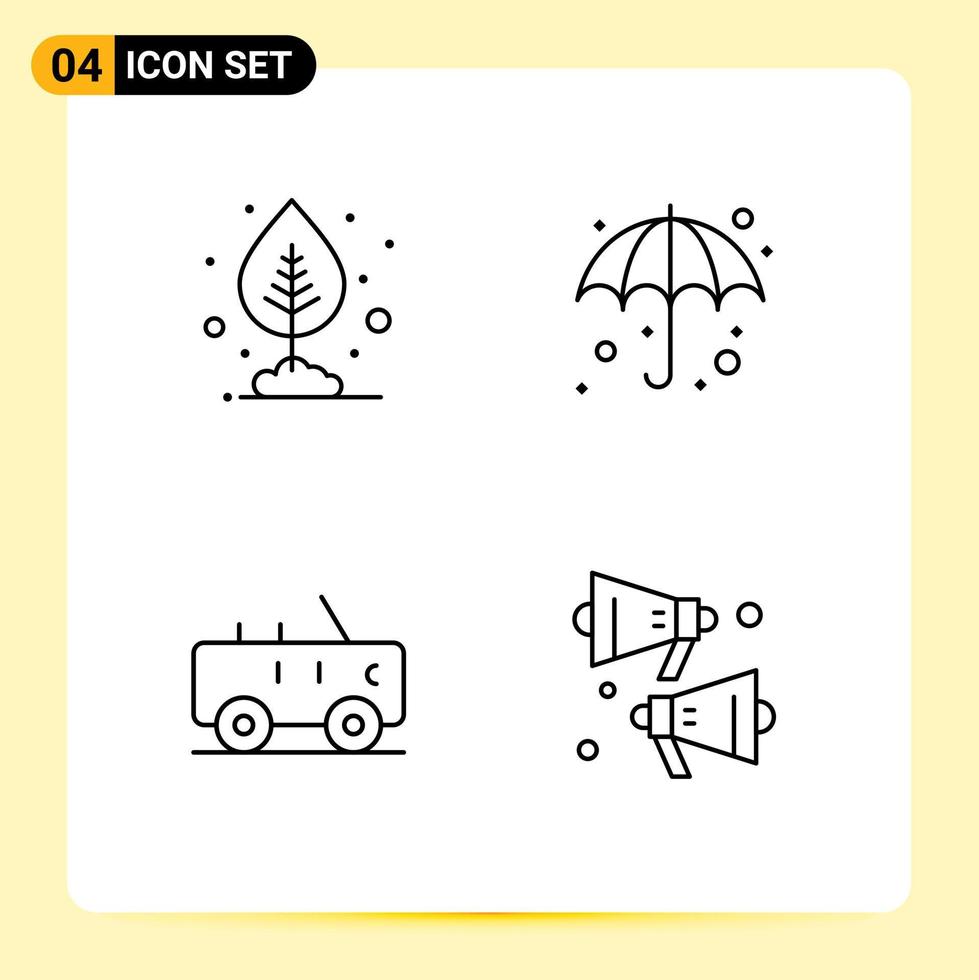Line Pack of 4 Universal Symbols of growth jeep leaf weather loud Editable Vector Design Elements