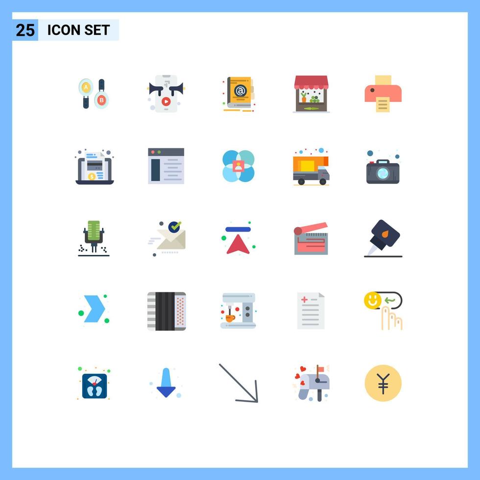 Set of 25 Commercial Flat Colors pack for laptop printing book printer storehouse Editable Vector Design Elements