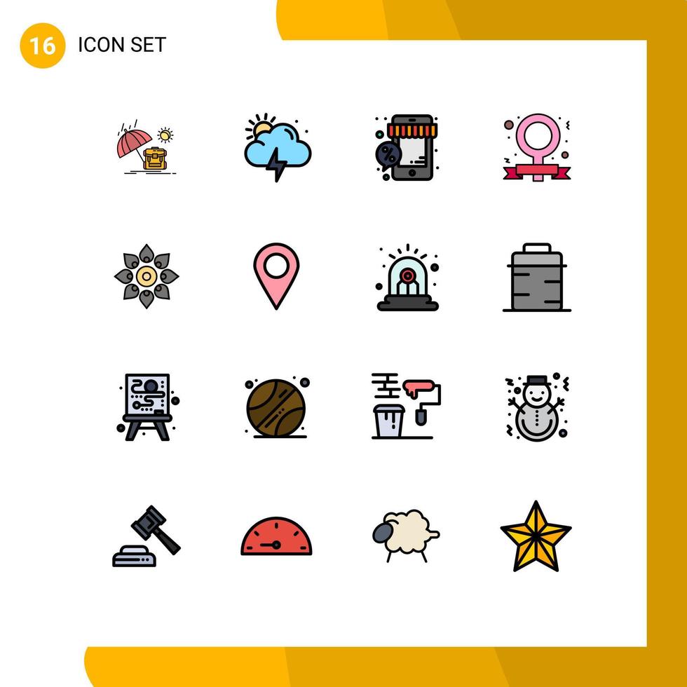 Flat Color Filled Line Pack of 16 Universal Symbols of decorate feminist online feminism banner Editable Creative Vector Design Elements