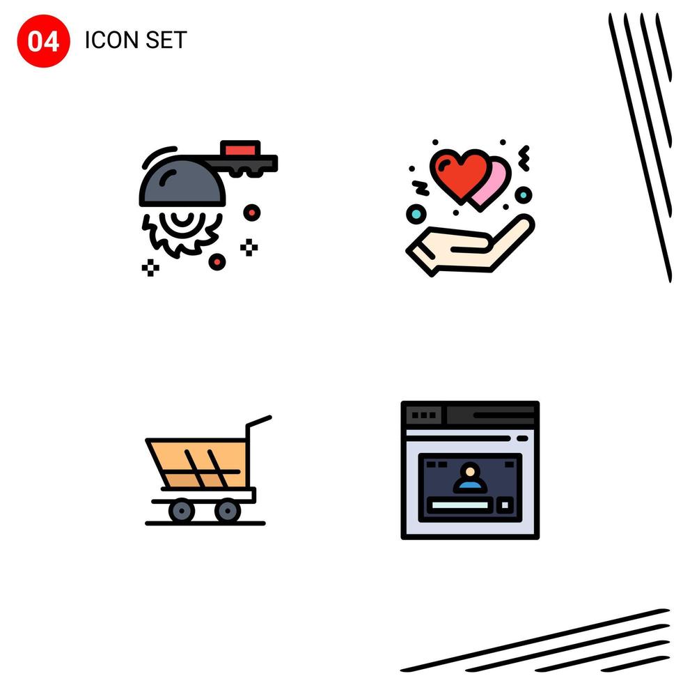 User Interface Pack of 4 Basic Filledline Flat Colors of blade trolley saw hand buy Editable Vector Design Elements