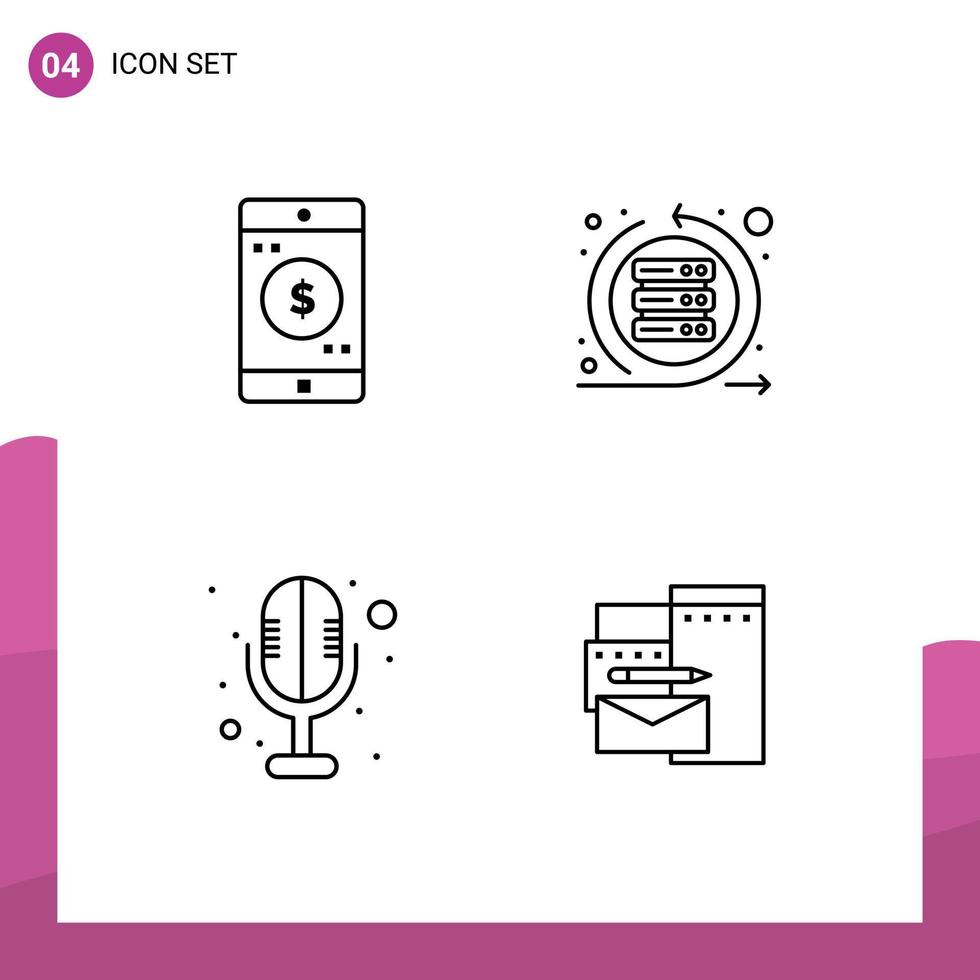 4 Thematic Vector Filledline Flat Colors and Editable Symbols of application electronics dollar scrum sound recorder Editable Vector Design Elements