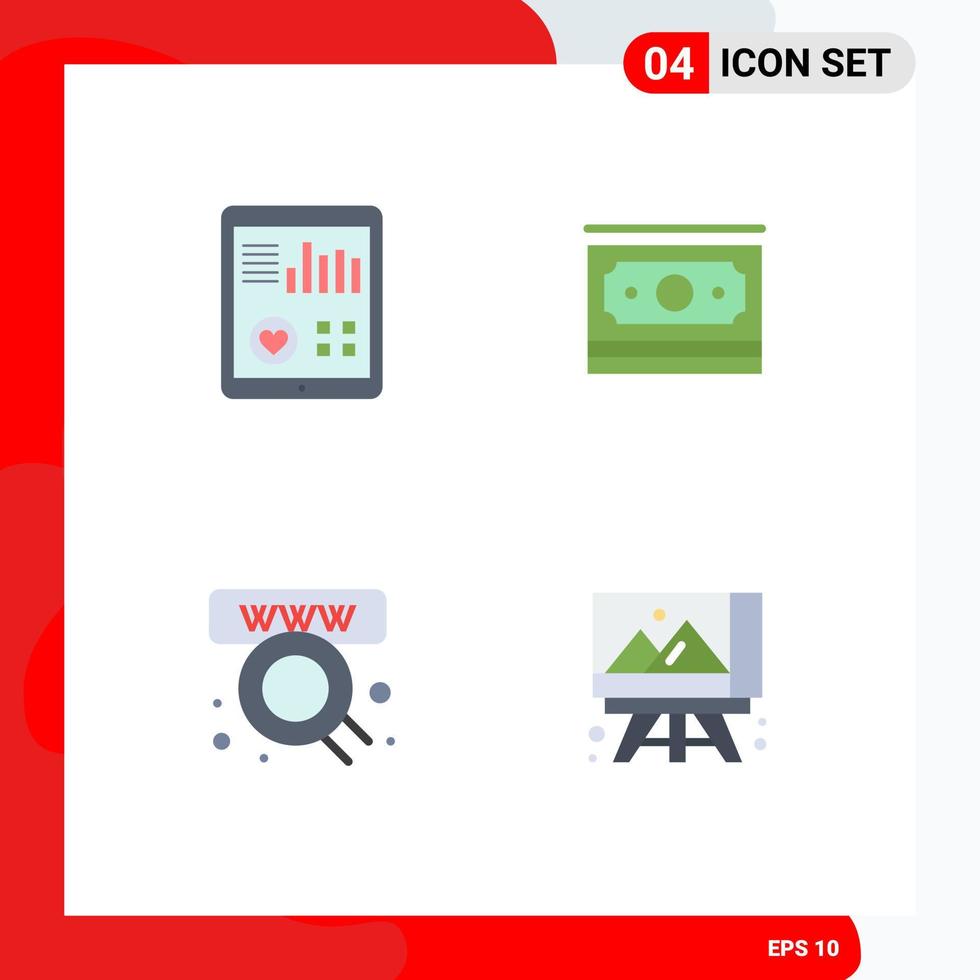 Group of 4 Flat Icons Signs and Symbols for monitoring commerce pulse dollar shop Editable Vector Design Elements