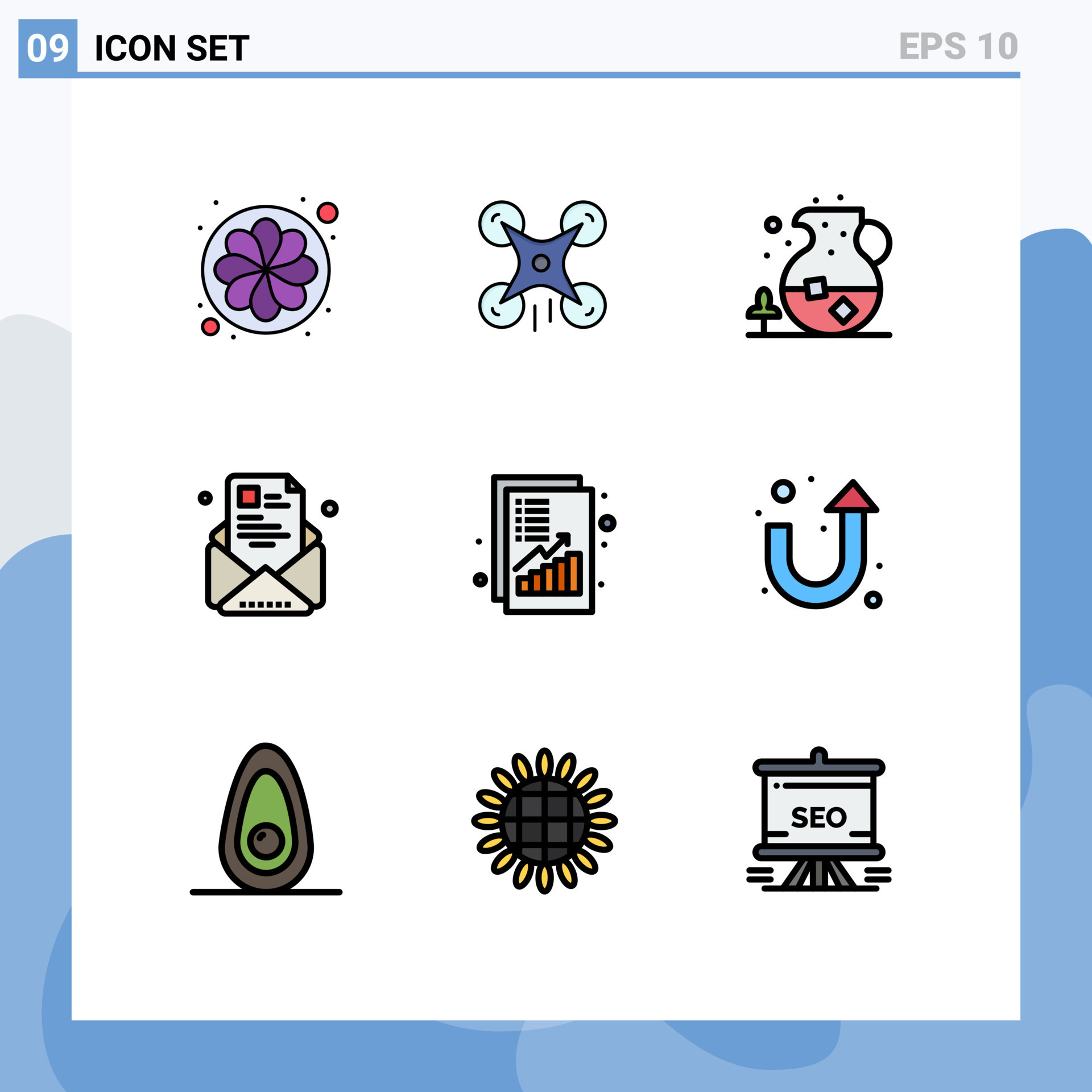 9 Thematic Vector Filledline Flat - 9 Thematic Filledline Flat Colors And Editable Symbols Of Resume Newsletter Ice E Email Editable Design Elements Free Vector 