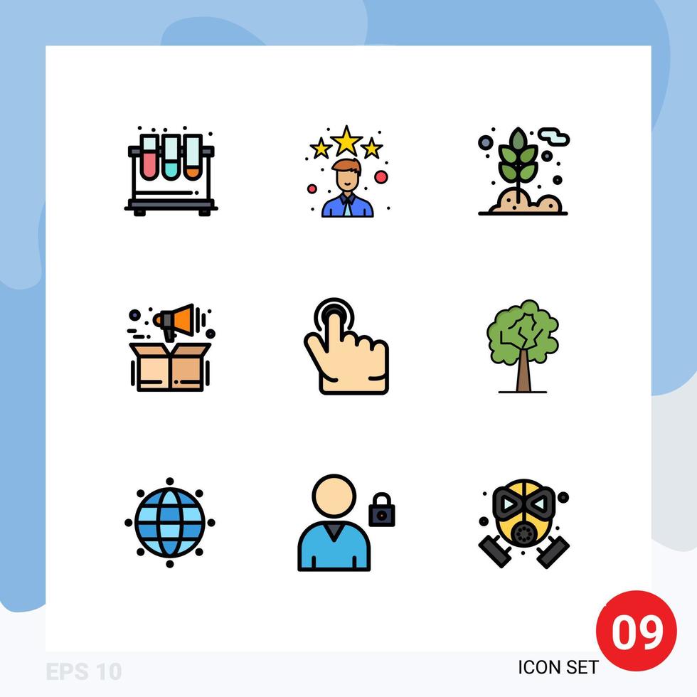 Filledline Flat Color Pack of 9 Universal Symbols of click product star marketing wheat Editable Vector Design Elements