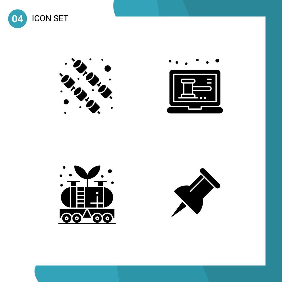 4 Universal Solid Glyphs Set for Web and Mobile Applications food oil auction shop tank Editable Vector Design Elements