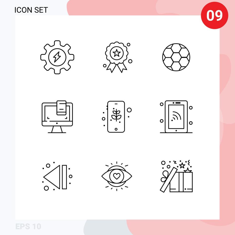 Modern Set of 9 Outlines Pictograph of mobile earth football screen computer Editable Vector Design Elements