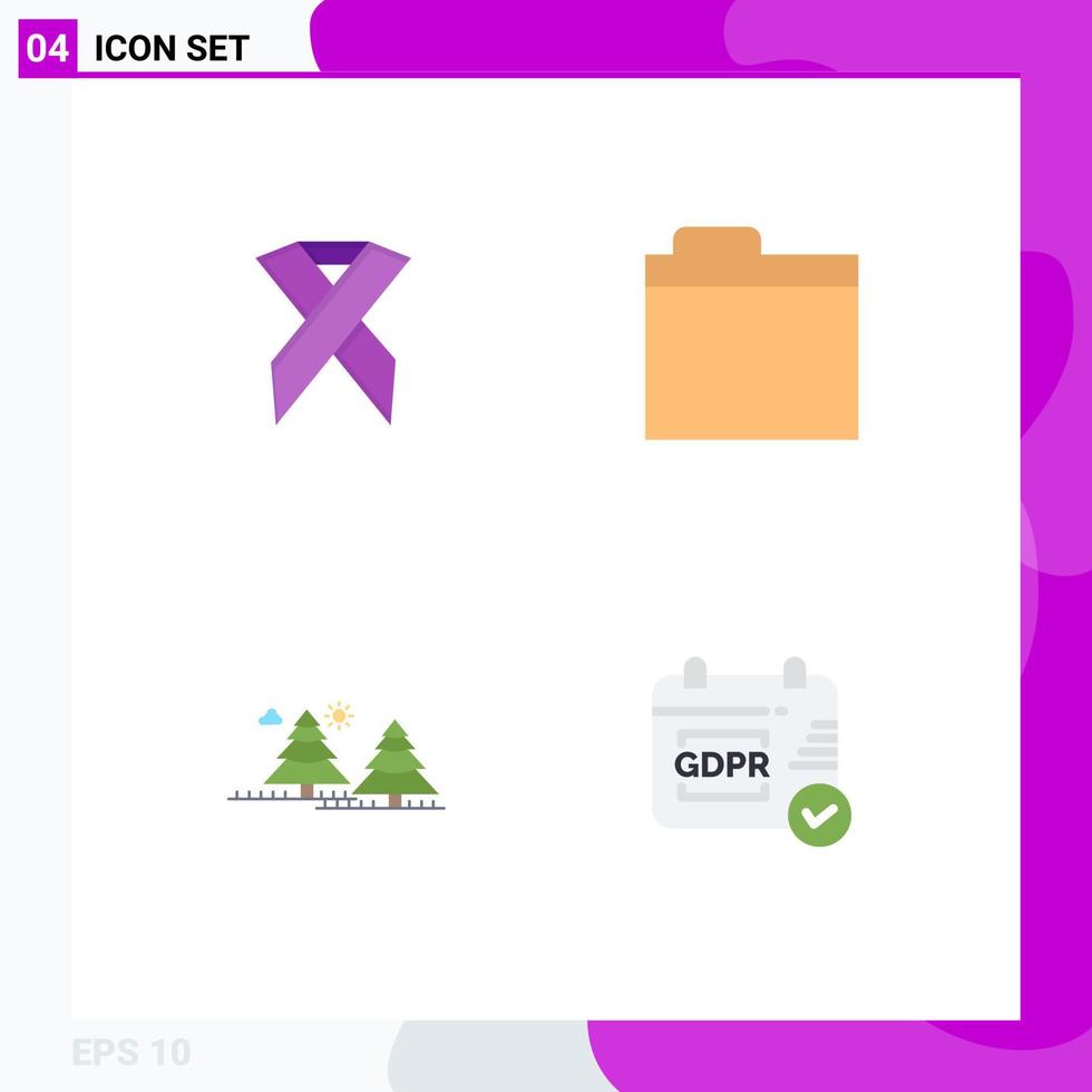 Group of 4 Modern Flat Icons Set for ribbon jungle solidarity storage pines Editable Vector Design Elements