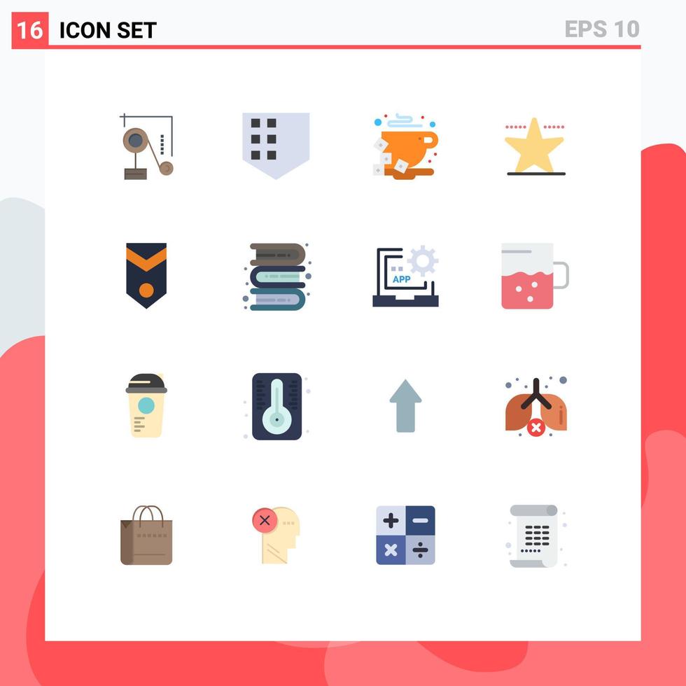 Universal Icon Symbols Group of 16 Modern Flat Colors of rank military coffee badge hollywood Editable Pack of Creative Vector Design Elements