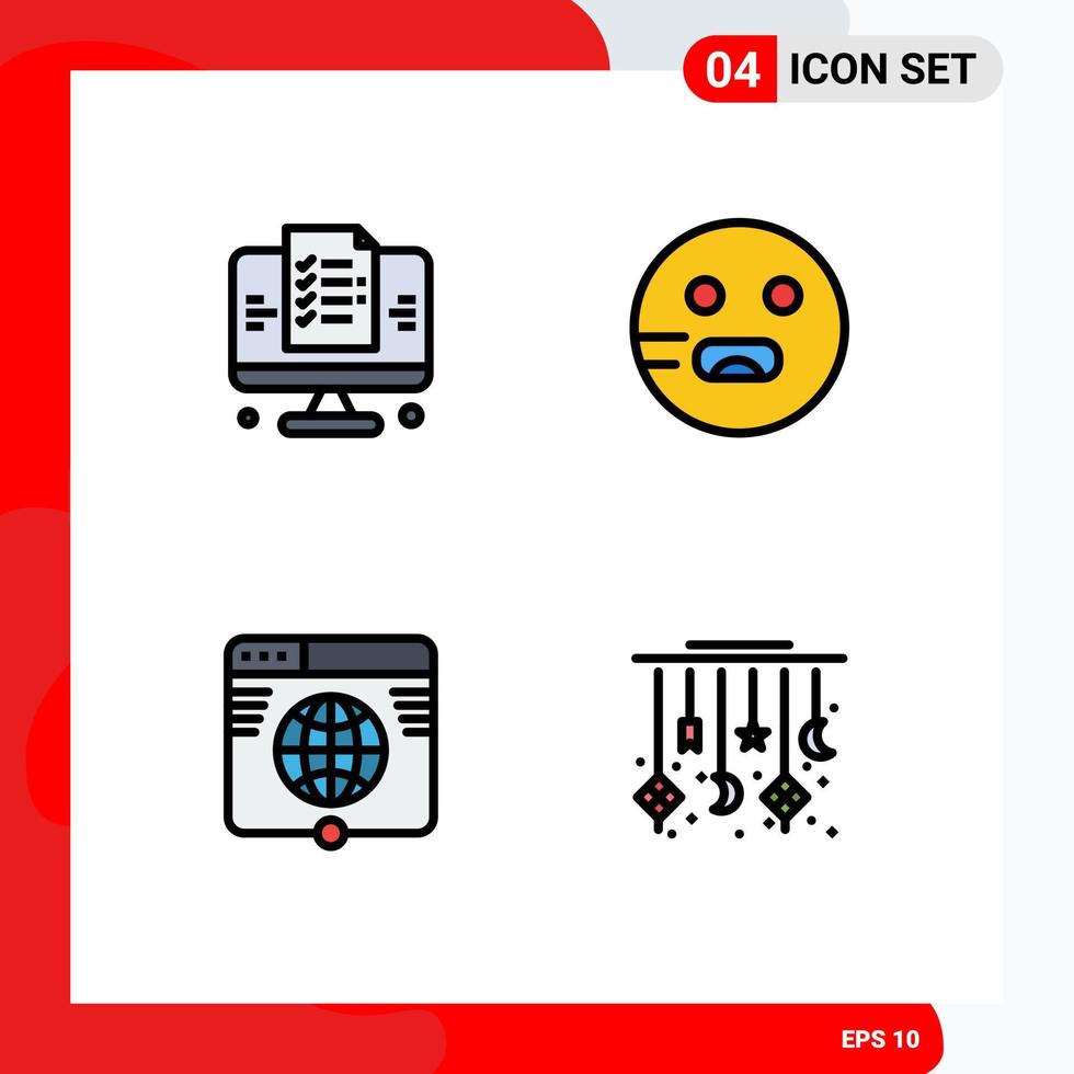 4 Universal Filledline Flat Color Signs Symbols of development internet website hungry network Editable Vector Design Elements