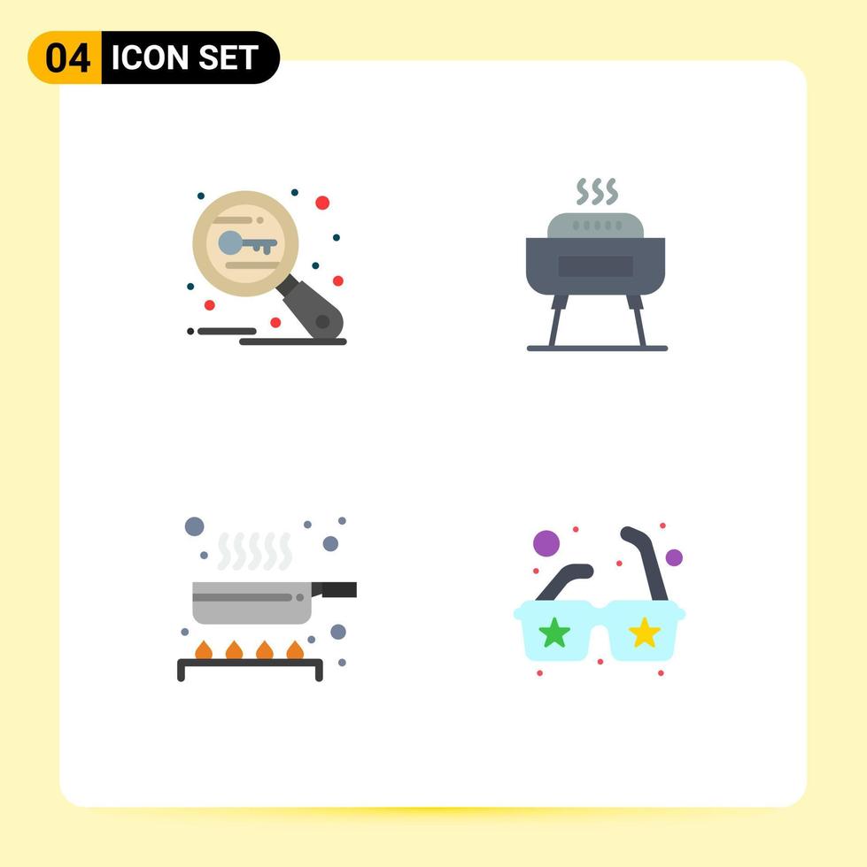 4 Flat Icon concept for Websites Mobile and Apps key cook search celebration frying pan Editable Vector Design Elements