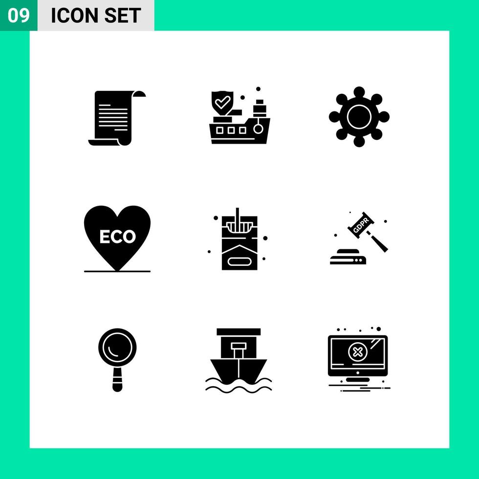User Interface Pack of 9 Basic Solid Glyphs of gdpr hobby cogs hobbies environment Editable Vector Design Elements