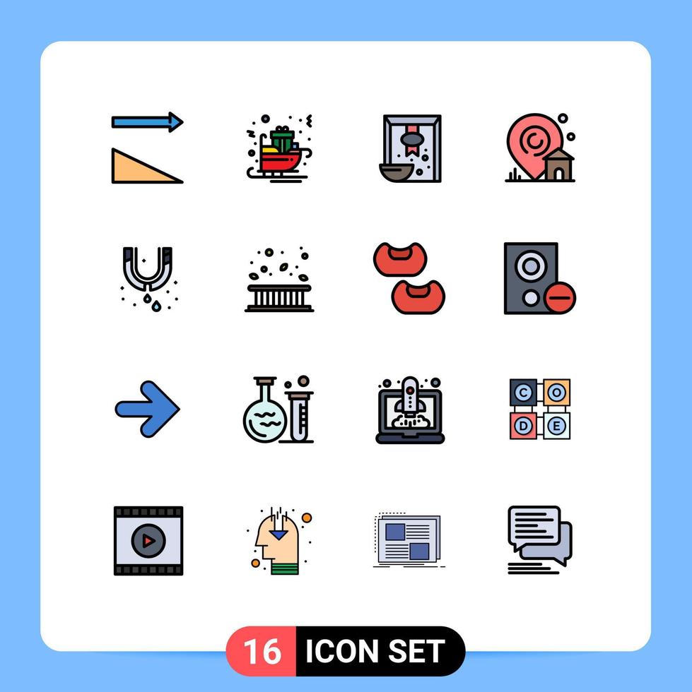 16 User Interface Flat Color Filled Line Pack of modern Signs and Symbols of mechanical real estate branch house location Editable Creative Vector Design Elements