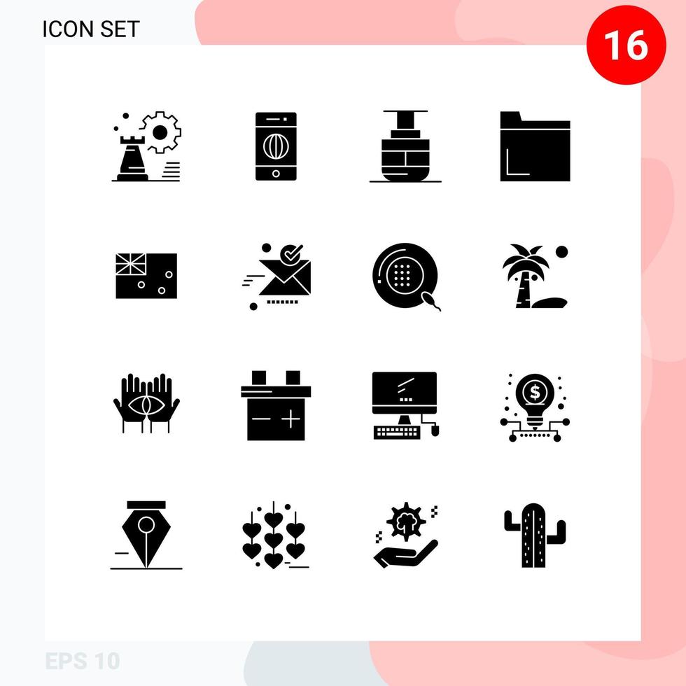 16 User Interface Solid Glyph Pack of modern Signs and Symbols of australia multimedia world folder vehicles Editable Vector Design Elements