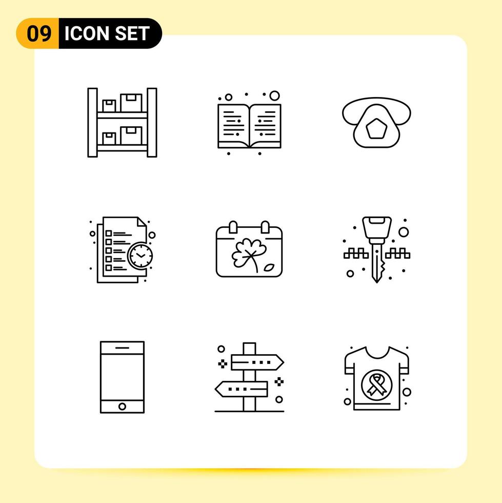 Set of 9 Vector Outlines on Grid for flower time call task list Editable Vector Design Elements