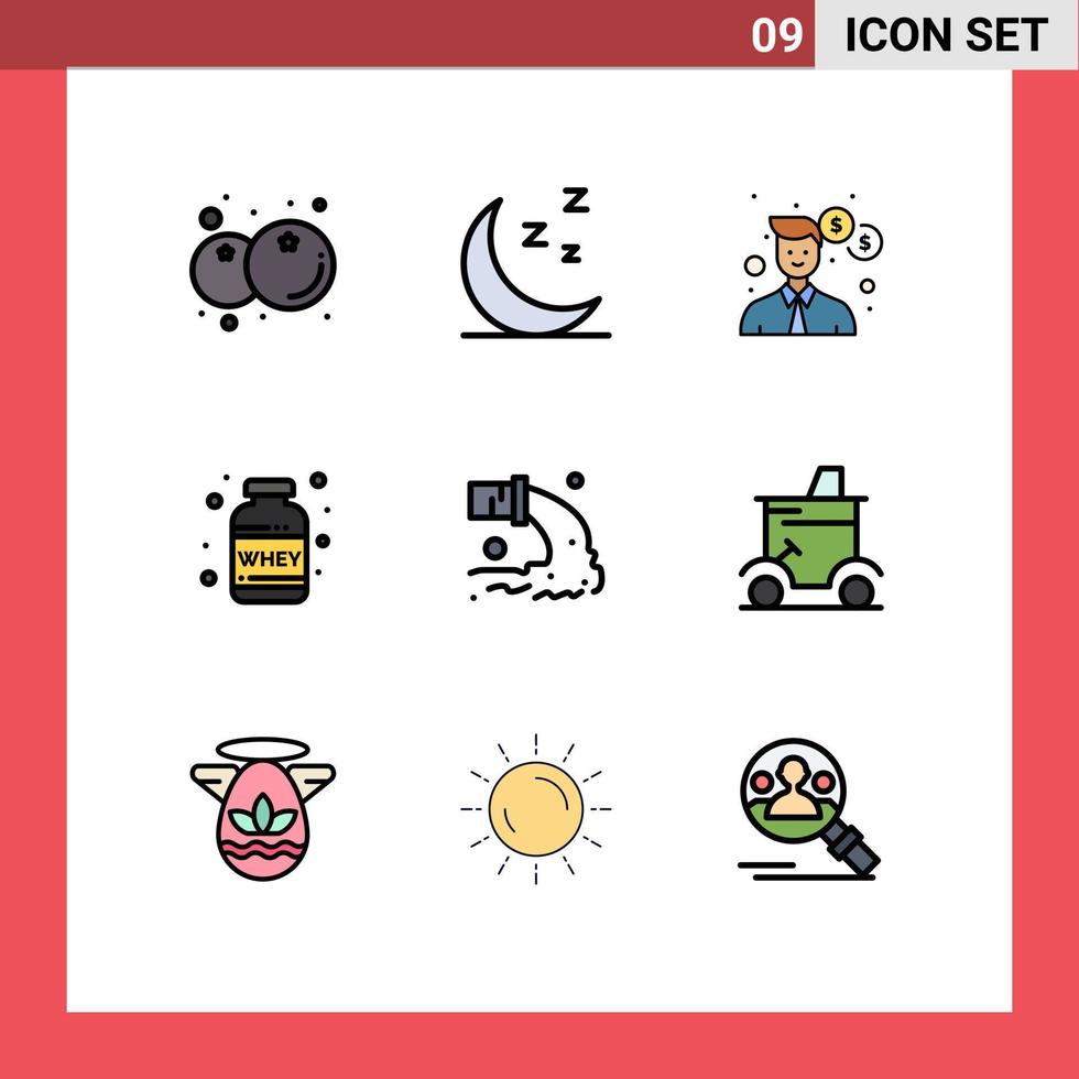 Group of 9 Modern Filledline Flat Colors Set for radioactive pipe man whey protein Editable Vector Design Elements