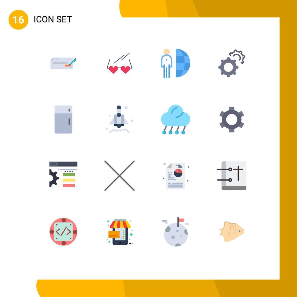 Set of 16 Vector Flat Colors on Grid for setting gear heart staff outsource Editable Pack of Creative Vector Design Elements