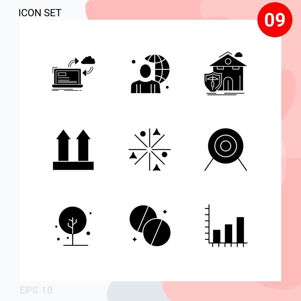 Pictogram Set of 9 Simple Solid Glyphs of transport arrows male protection house Editable Vector Design Elements
