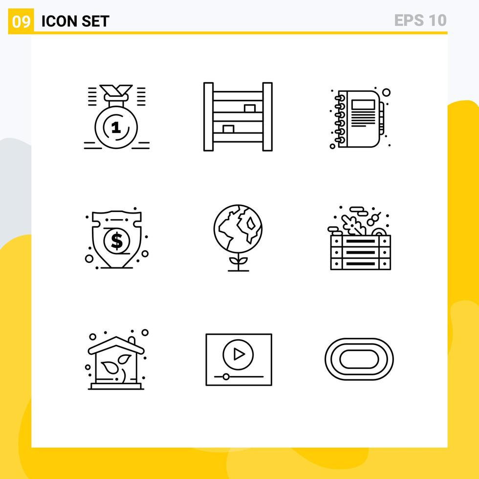 Set of 9 Modern UI Icons Symbols Signs for investment business interior note copy Editable Vector Design Elements