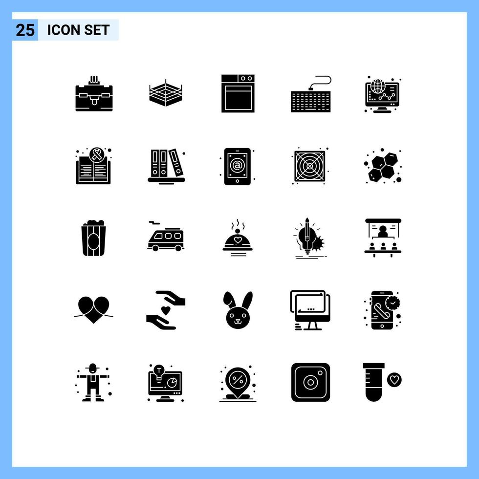 25 User Interface Solid Glyph Pack of modern Signs and Symbols of awareness online hardware graph ecommerce Editable Vector Design Elements