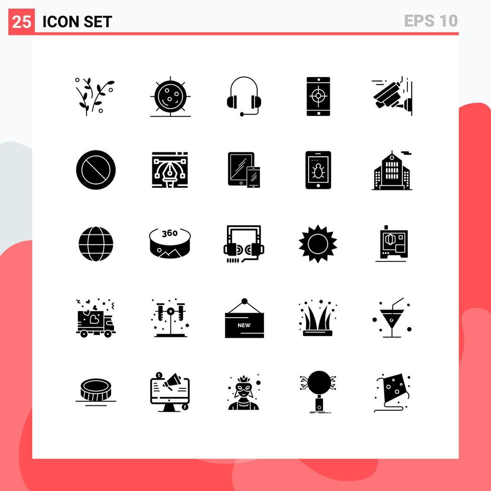 25 User Interface Solid Glyph Pack of modern Signs and Symbols of image target medicine mobile application application Editable Vector Design Elements