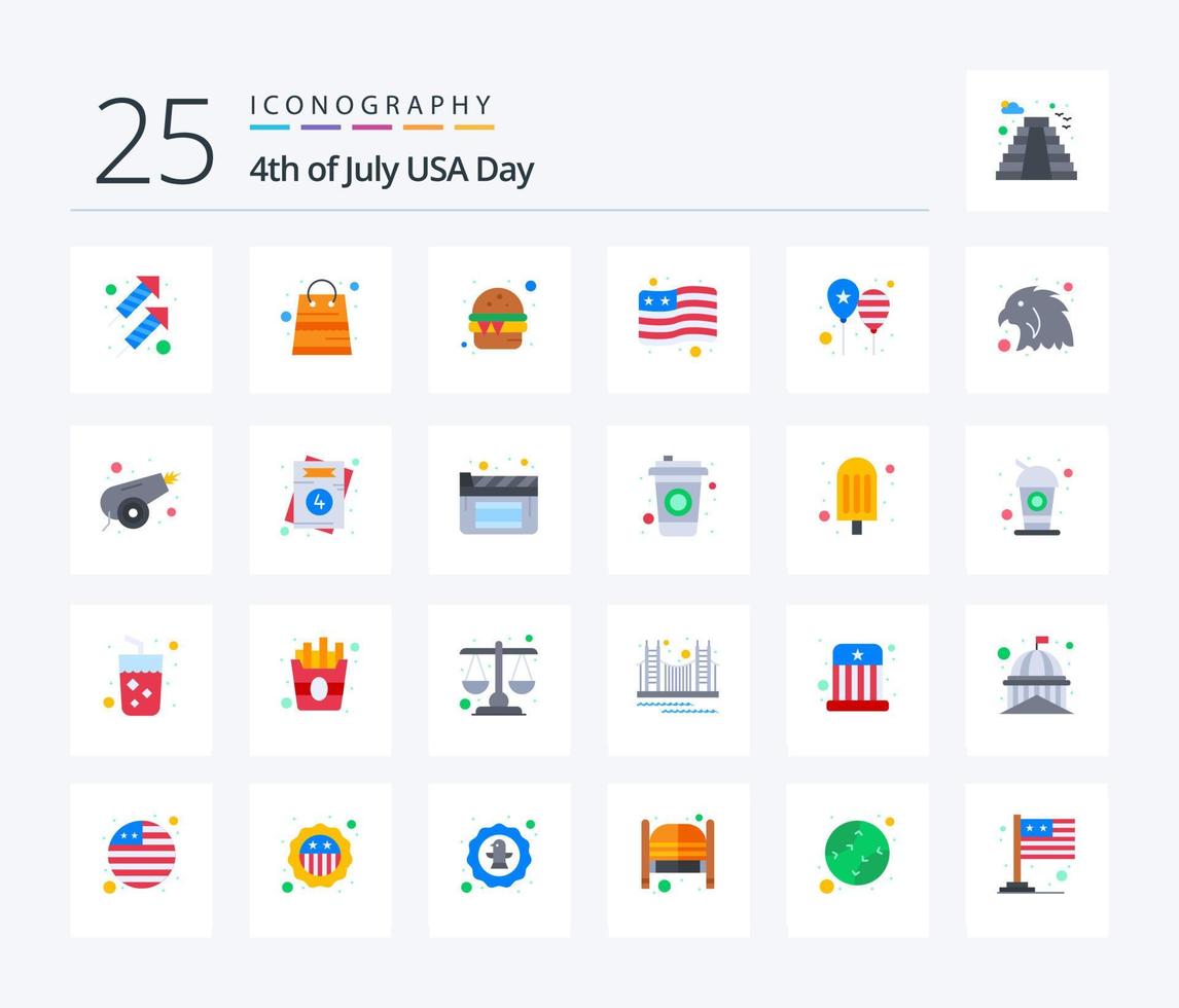 Usa 25 Flat Color icon pack including day. balloons. burger. usa. country vector