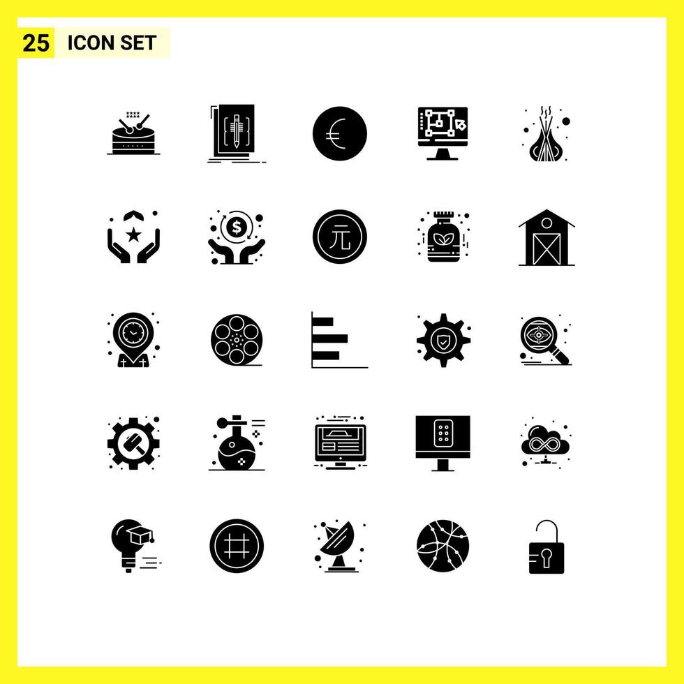 25 User Interface Solid Glyph Pack of modern Signs and Symbols of relax increase program enhance decrease Editable Vector Design Elements