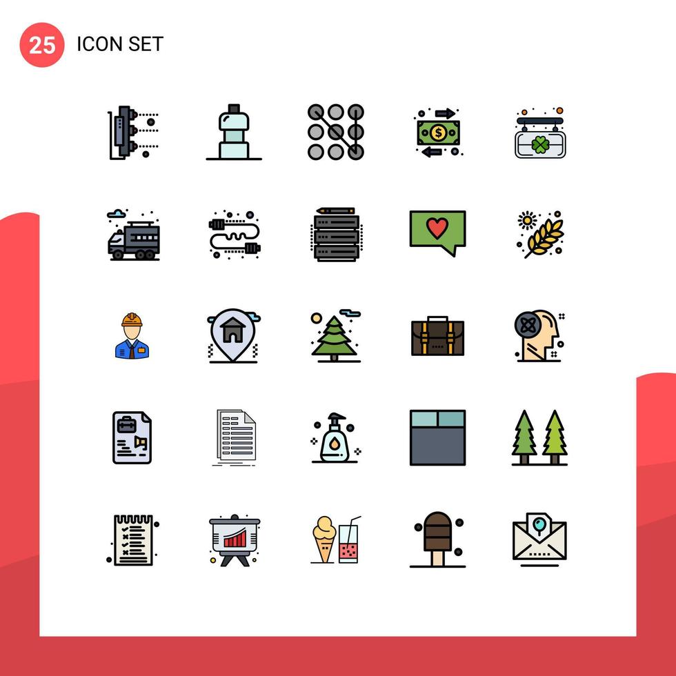 Pack of 25 Modern Filled line Flat Colors Signs and Symbols for Web Print Media such as city saint pattern board flow Editable Vector Design Elements