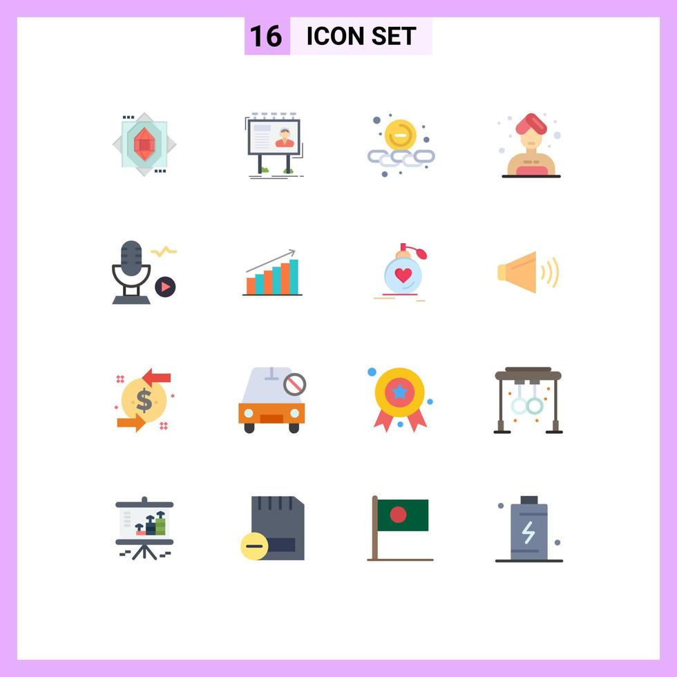 Concepto de 16 colores planos para sitios web móviles y aplicaciones canción micrófono menos sauna mujer paquete editable de elementos de diseño de vectores creativos
