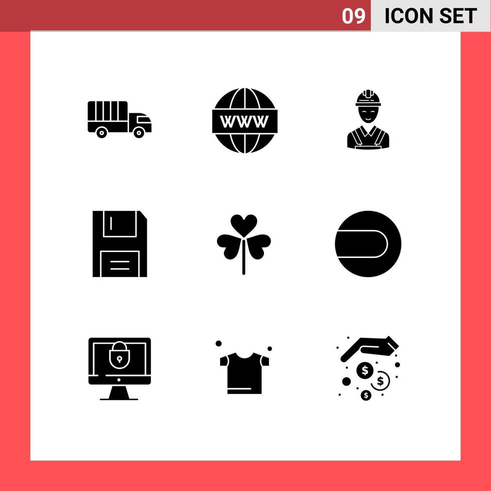 9 Universal Solid Glyphs Set for Web and Mobile Applications floppy disc web devices construction Editable Vector Design Elements