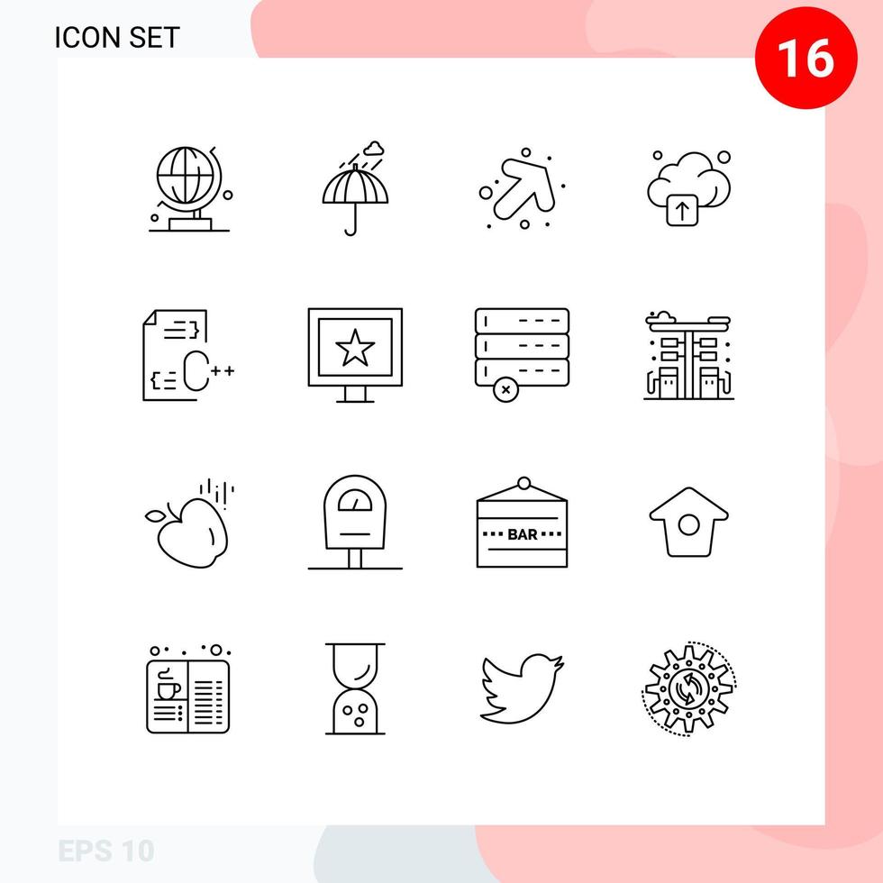 Universal Icon Symbols Group of 16 Modern Outlines of development coding arrow c upload Editable Vector Design Elements