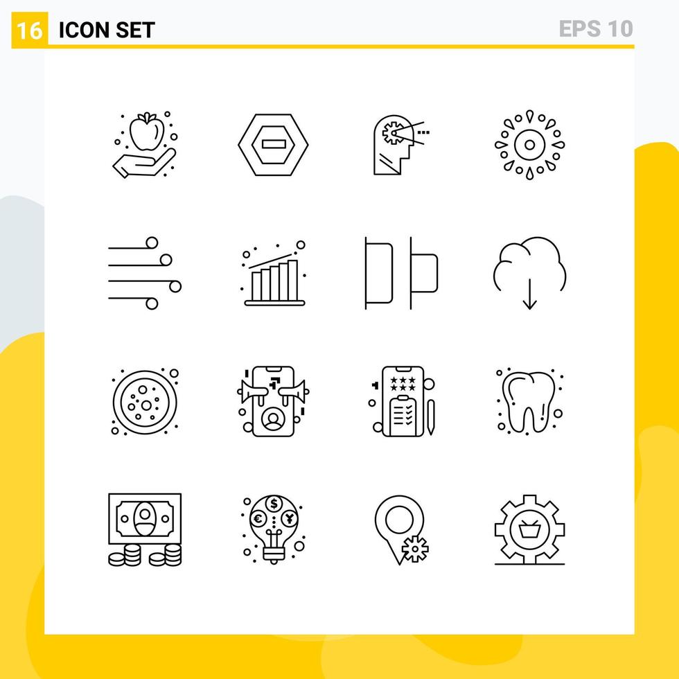Pack of 16 Modern Outlines Signs and Symbols for Web Print Media such as air holiday cognitive fireworks celebration Editable Vector Design Elements