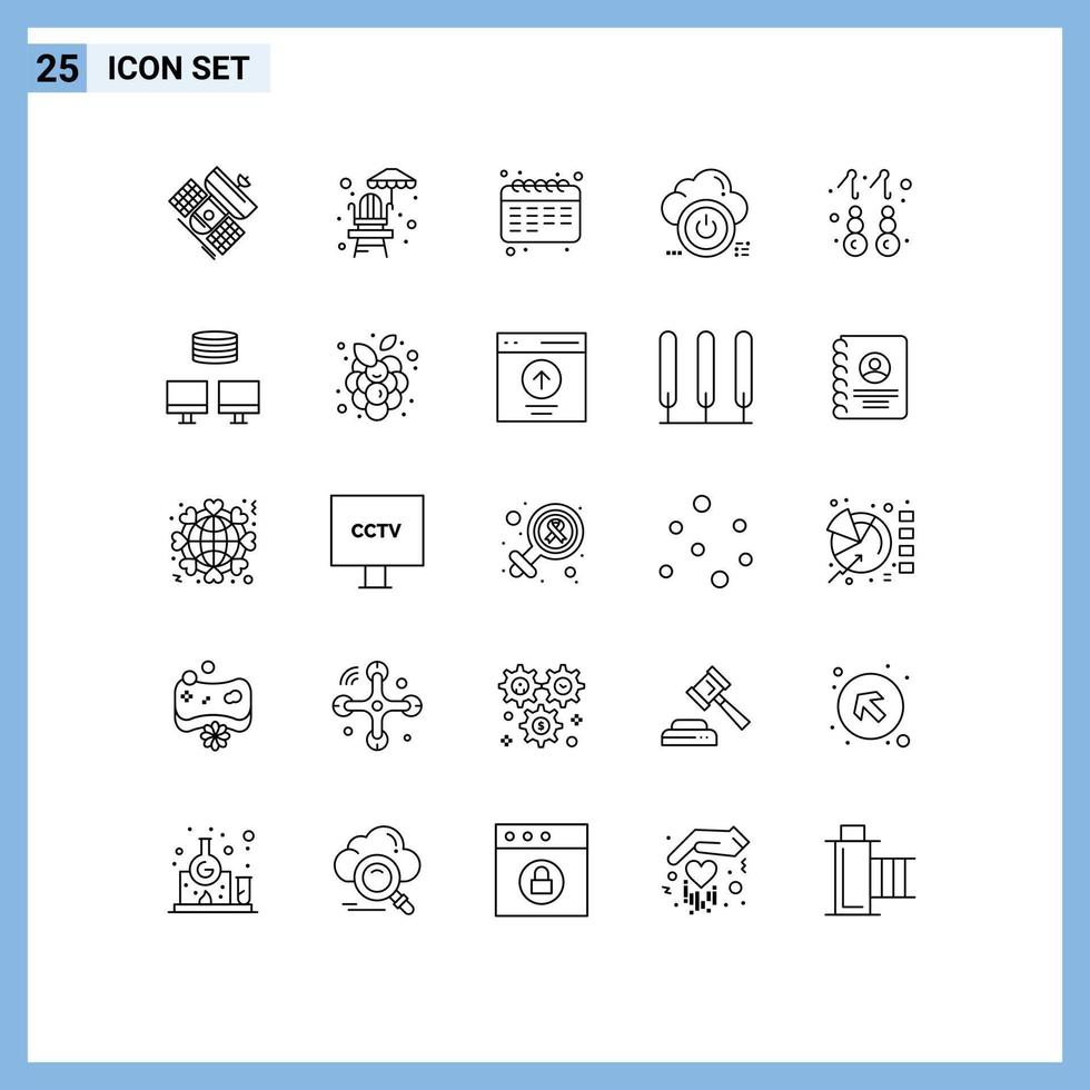 25 User Interface Line Pack of modern Signs and Symbols of earring cloud calendar down shutdown Editable Vector Design Elements