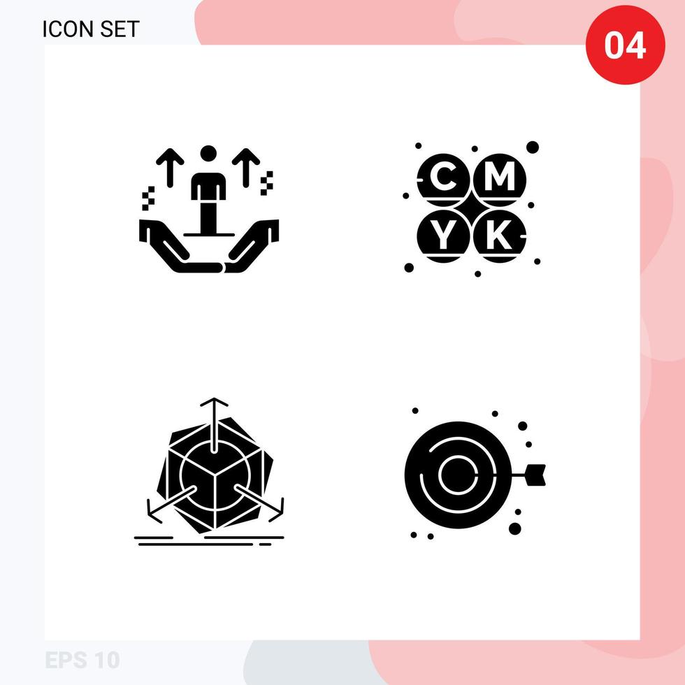 Pictogram Set of 4 Simple Solid Glyphs of user correction support color object Editable Vector Design Elements