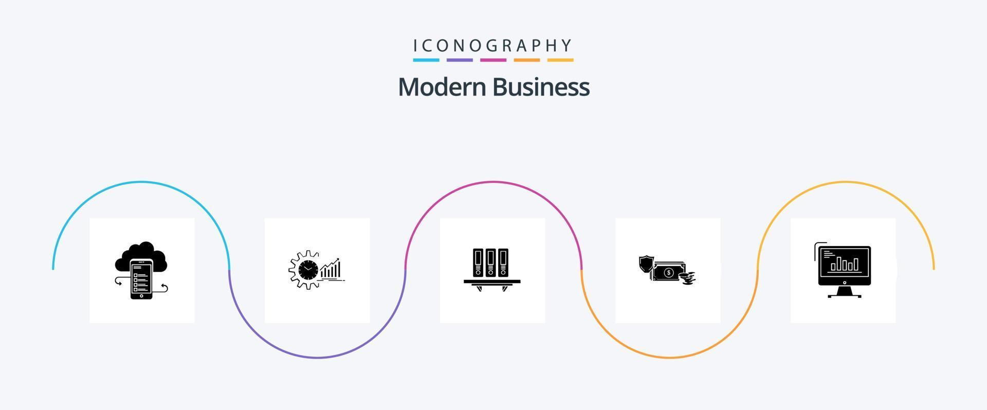 Modern Business Glyph 5 Icon Pack Including database. archive. analytics. files. time vector