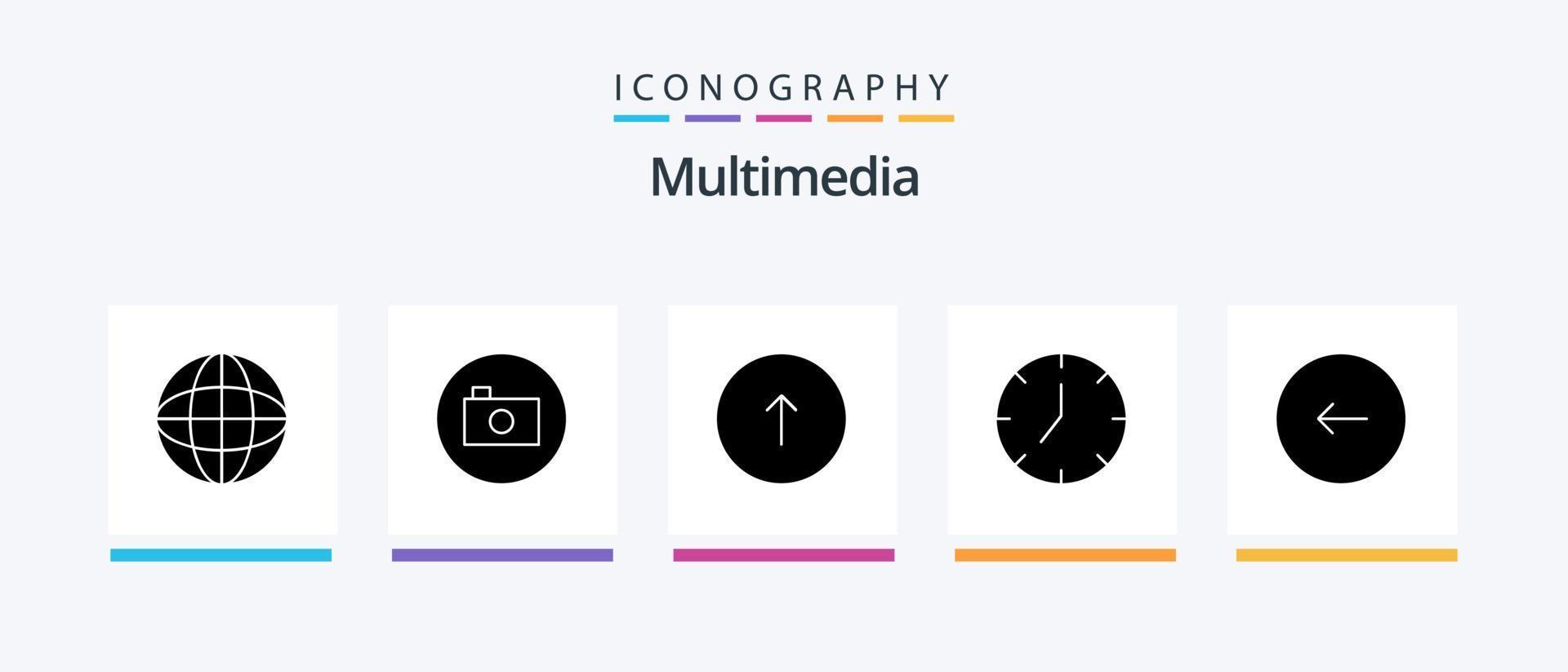Multimedia Glyph 5 Icon Pack Including back. media player. arrow. media. web. Creative Icons Design vector