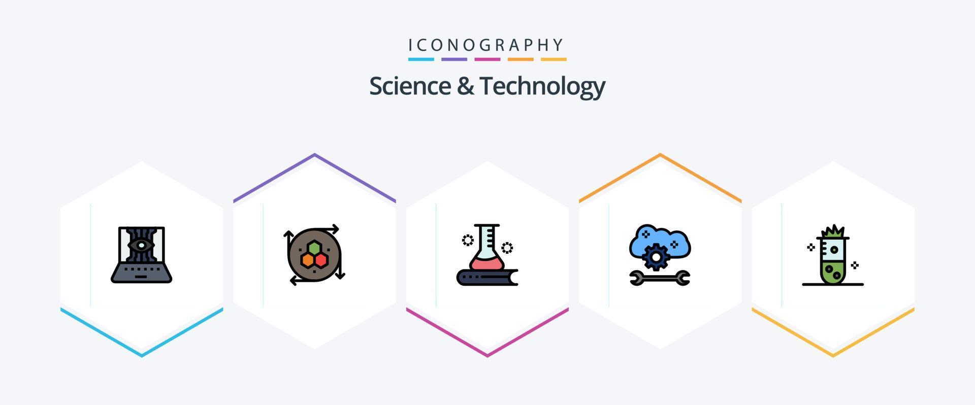 Science And Technology 25 FilledLine icon pack including cloud settings. cloud preferences. modeling tool. cloud application service. science knowledge vector
