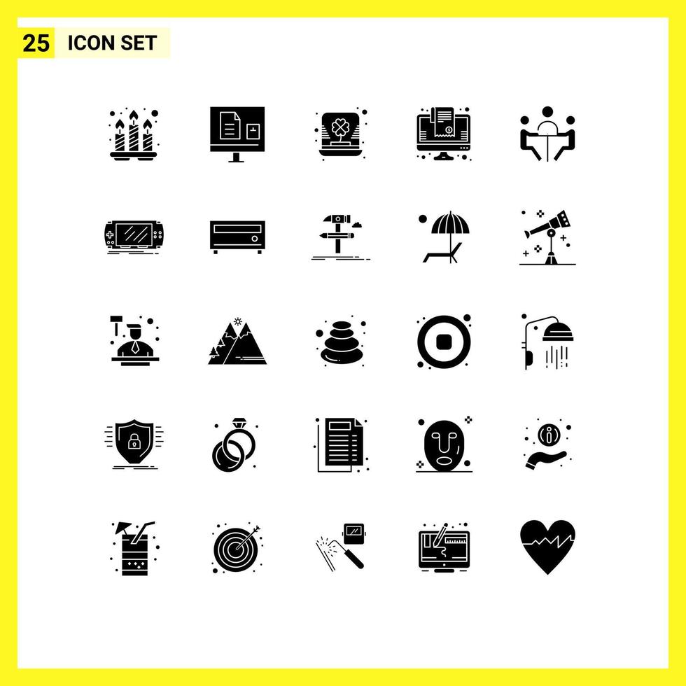 Pack of 25 Modern Solid Glyphs Signs and Symbols for Web Print Media such as online shopping cart school bill leprechaun Editable Vector Design Elements