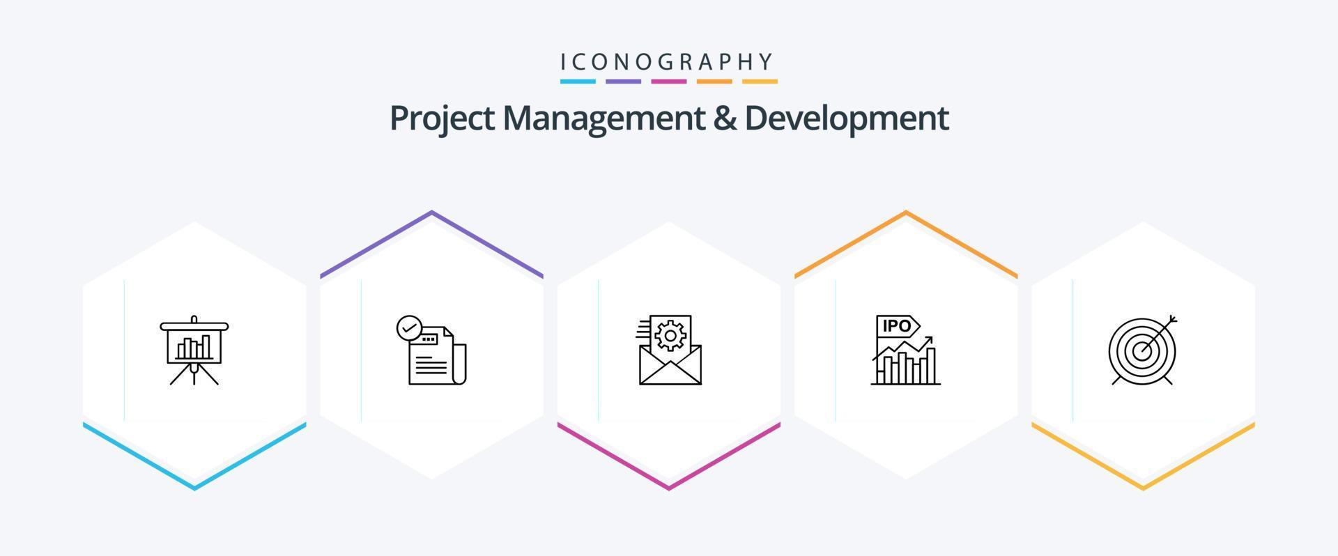 Project Management And Development 25 Line icon pack including modern. business. features. ipo. data management vector