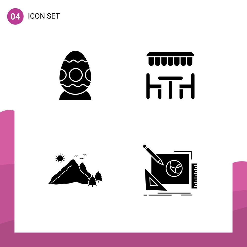 4 Universal Solid Glyphs Set for Web and Mobile Applications decoration landscape egg eat nature Editable Vector Design Elements