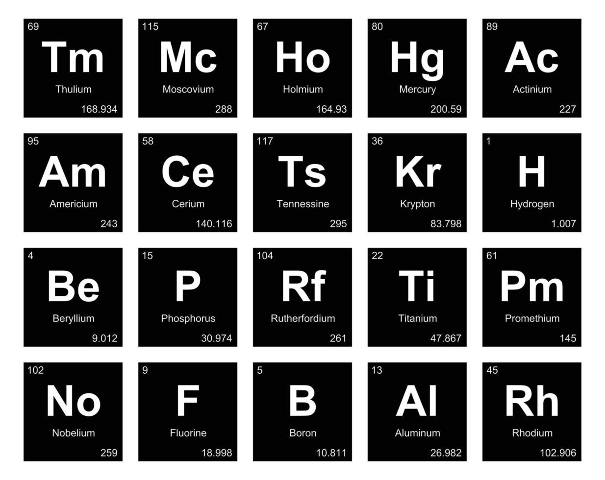 diseño de paquete de iconos de 20 tablas preiodicas de los elementos vector