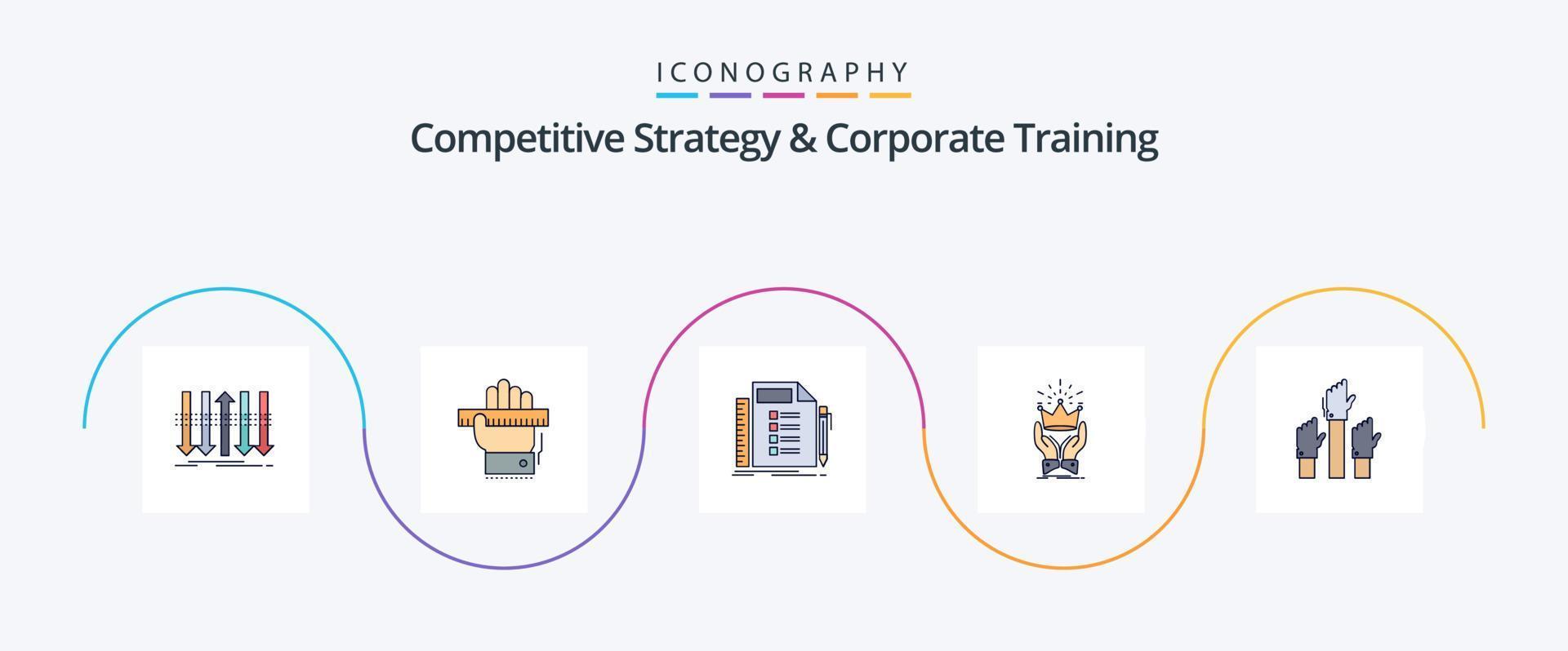 Competitive Strategy And Corporate Training Line Filled Flat 5 Icon Pack Including king. crown. learning. task. plan vector