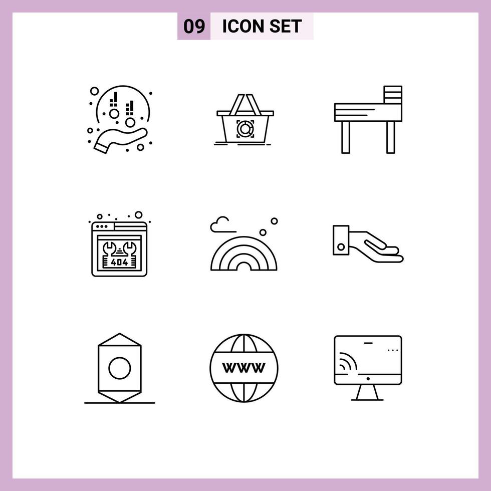 Modern Set of 9 Outlines and symbols such as rainbow repair shopping website error Editable Vector Design Elements