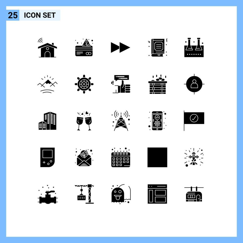 Pack of 25 Modern Solid Glyphs Signs and Symbols for Web Print Media such as lab flask chemical flask forward like study Editable Vector Design Elements