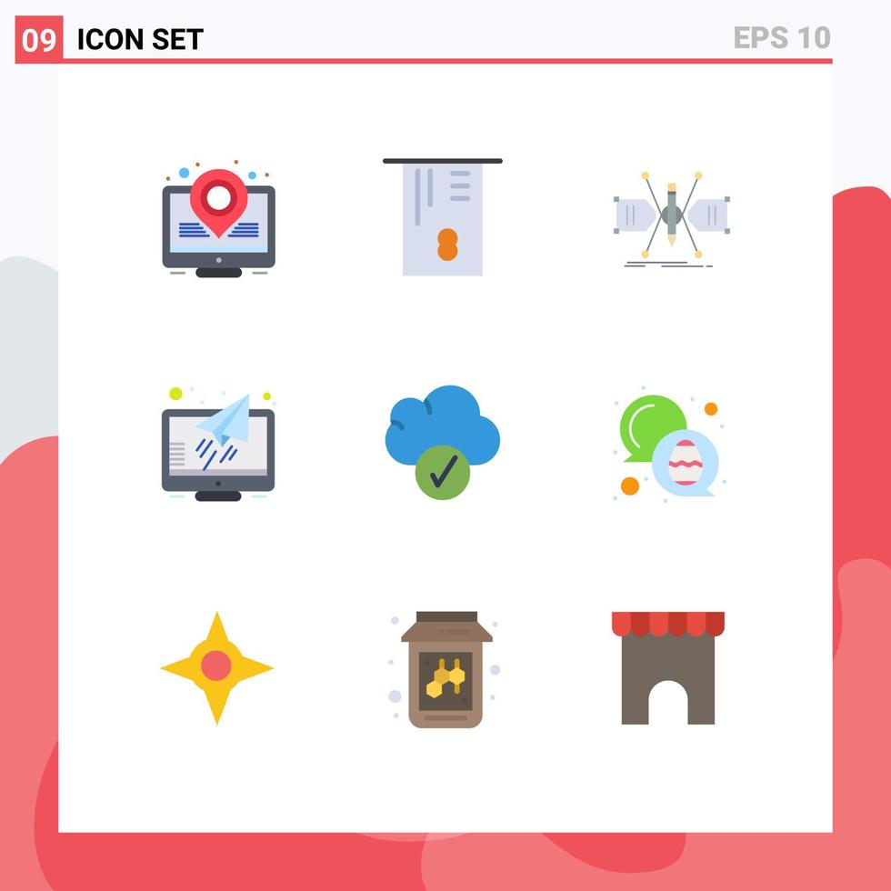 paquete de 9 signos y símbolos modernos de colores planos para medios de impresión web, como elementos de diseño vectorial editables del monitor de pantalla de cuadrícula de nube de datos vector
